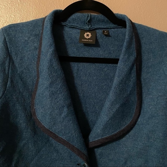 Amber Sun Cardigan Women’s Size Small Teal Black 100% Merino Wool Cardigan - Picture 4 of 14